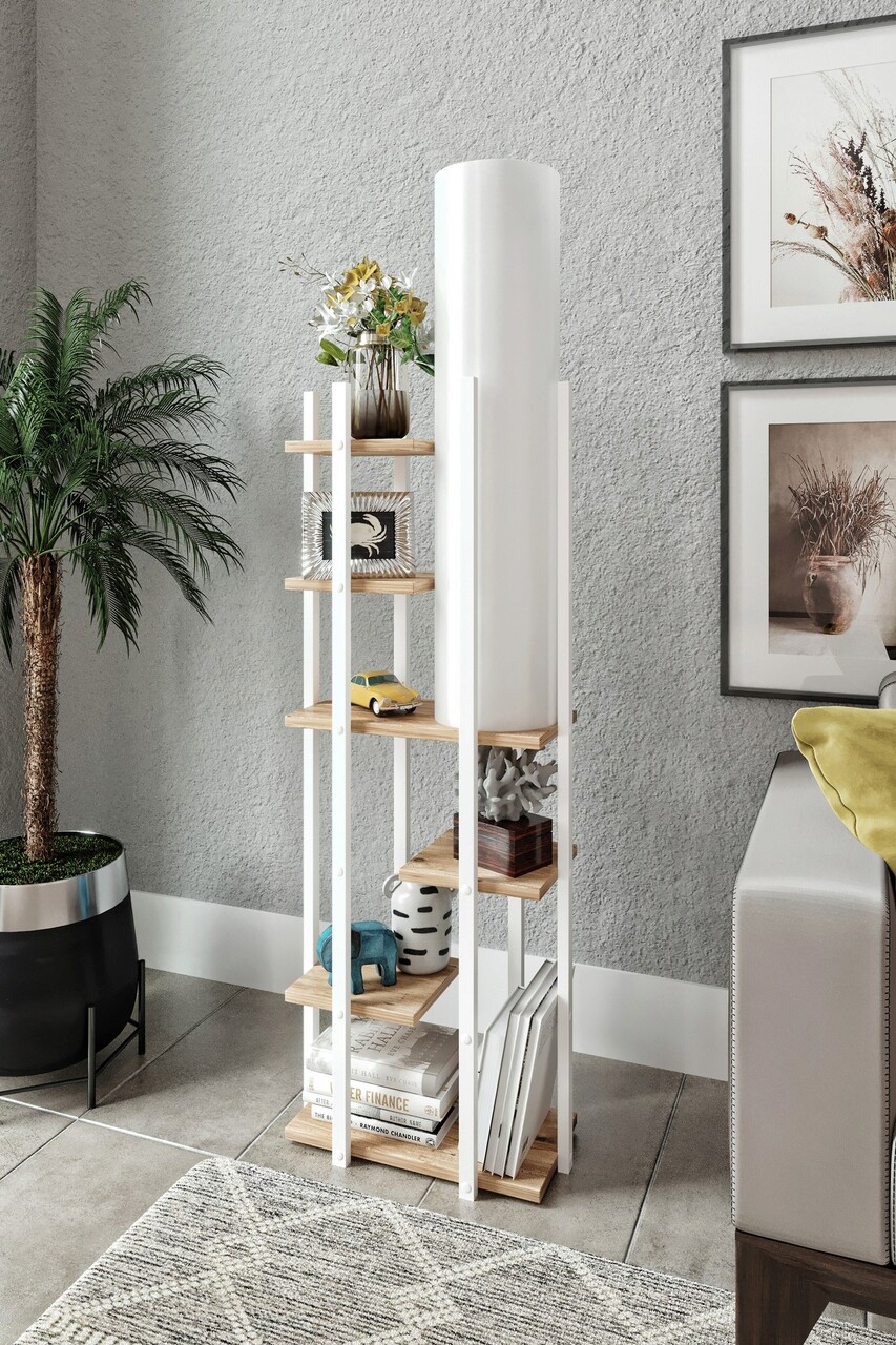 Lampadar, Opviq, 390FLH2156, Alb / Natural - imagine 5